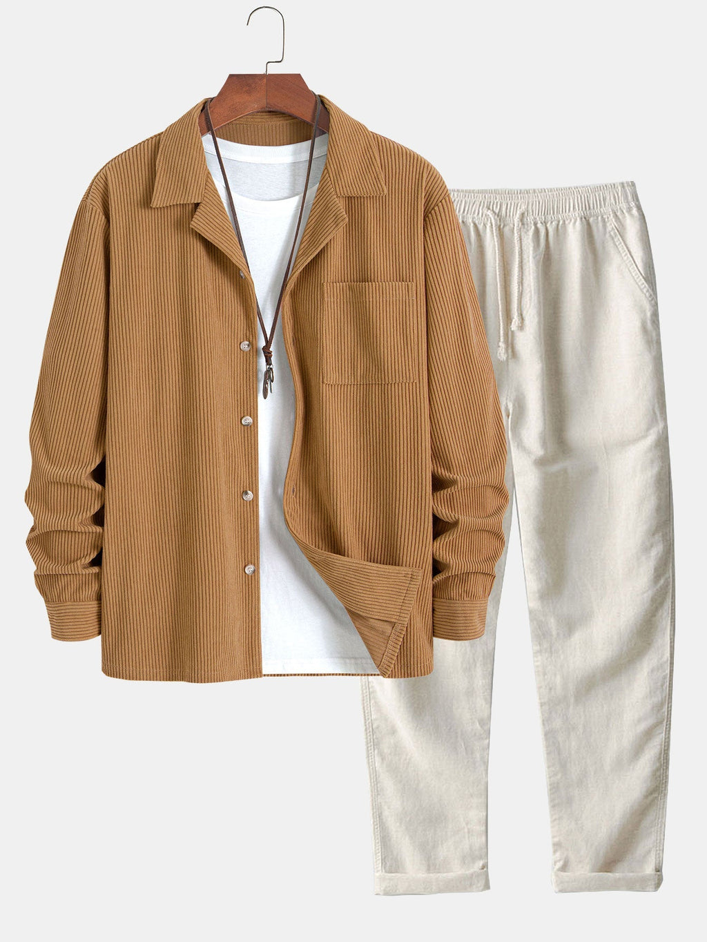 Men's Corduroy Cuban Collar Shirt and Linen Blend Relaxed