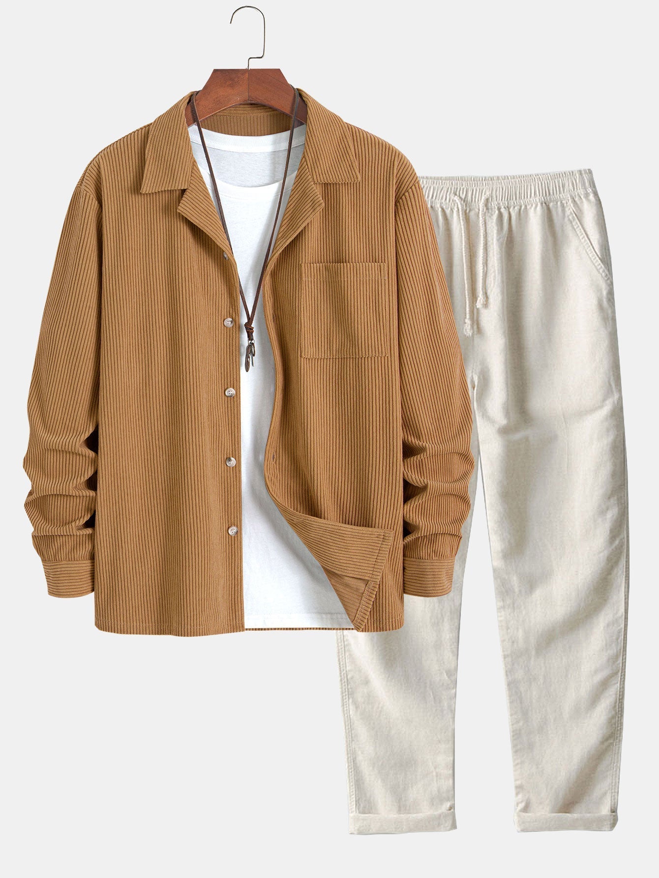 Men's Corduroy Cuban Collar Shirt and Linen Blend Relaxed
