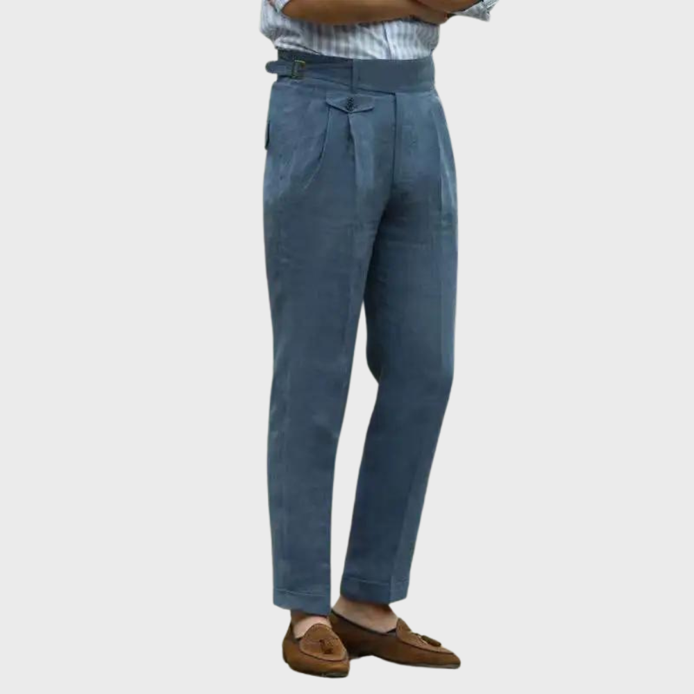 Men's High Waist Tailored Linen Trousers Elegant Casual Pants