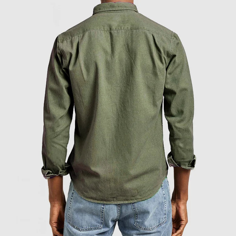 Men's Long Sleeve Button Up Casual Shirt With Chest