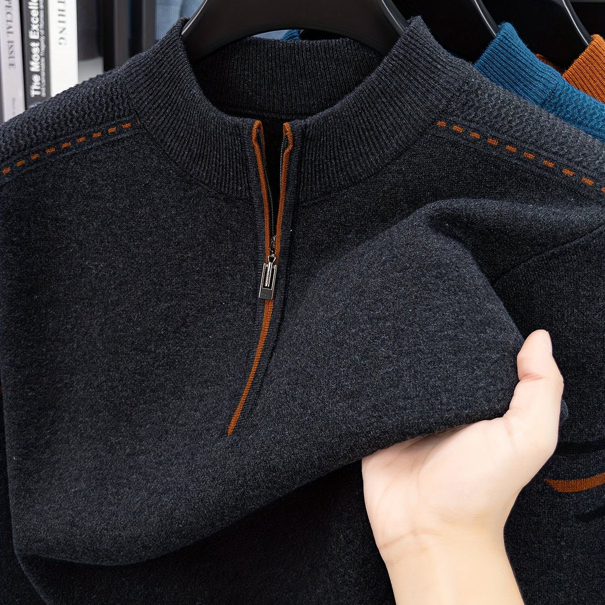 Men's Smart-Casual Knit Pullover with Half-Zip Neckline - Dark Gray