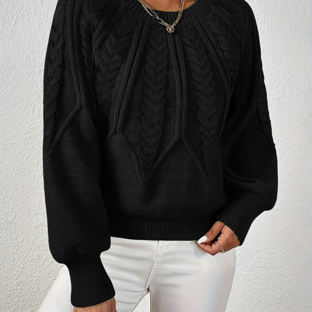 Women's Voluminous Sleeve Sweater with Cable Knit Texture