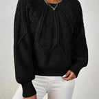 Women's Voluminous Sleeve Sweater with Cable Knit Texture