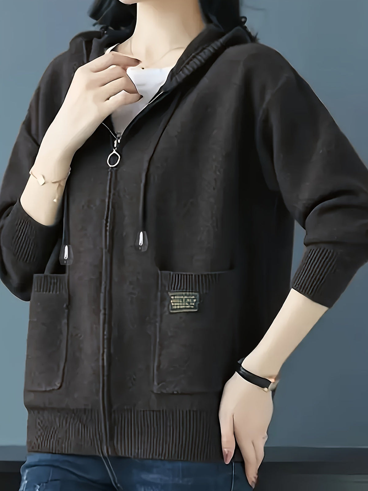Women's Soft Knit Full-Zip Hoodie Cardigan with Pockets