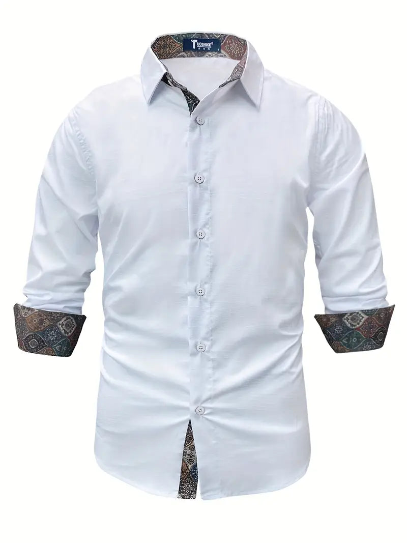 Men's Two-Tone Trim Modern Fit Button-Down Shirt