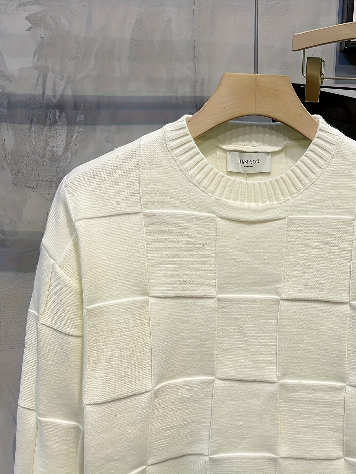 Women's Raised Grid Texture Crewneck Knit Sweater