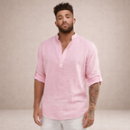 Men's Linen Shirt Open Placket Roll Sleeve Resort Fit