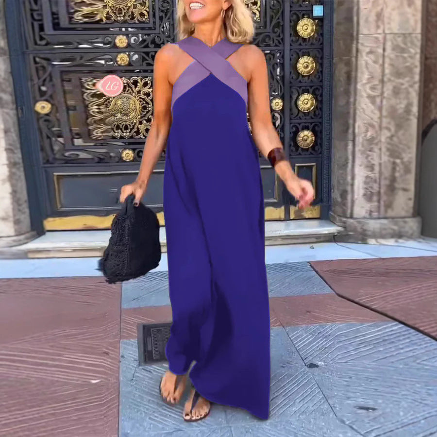 Women's Crossover Halter Maxi Dress With Flowing Silhouette