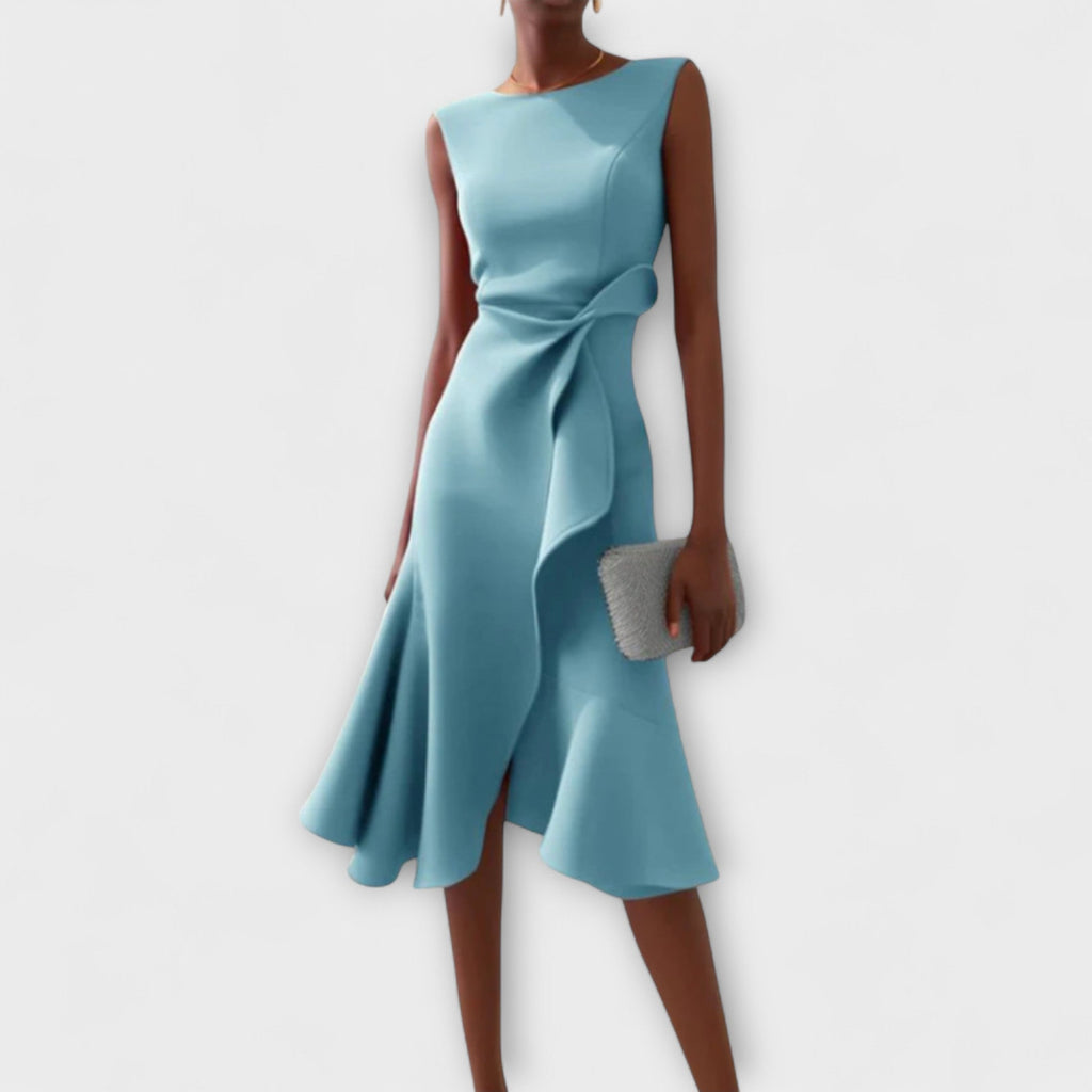 Women's Sleeveless Midi Dress With Draped Asymmetrical Hem