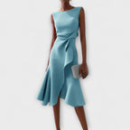 Women's Sleeveless Midi Dress With Draped Asymmetrical Hem