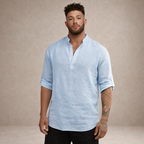 Men's Linen Shirt Open Placket Roll Sleeve Resort Fit
