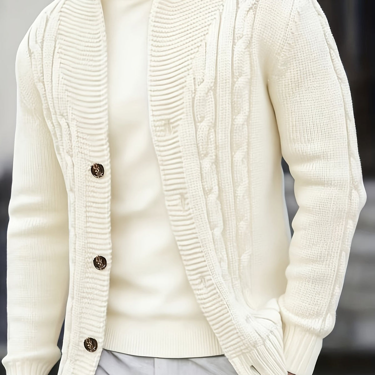 Women's Textured Cable-Knit Cardigan with Button Front - Ivory White