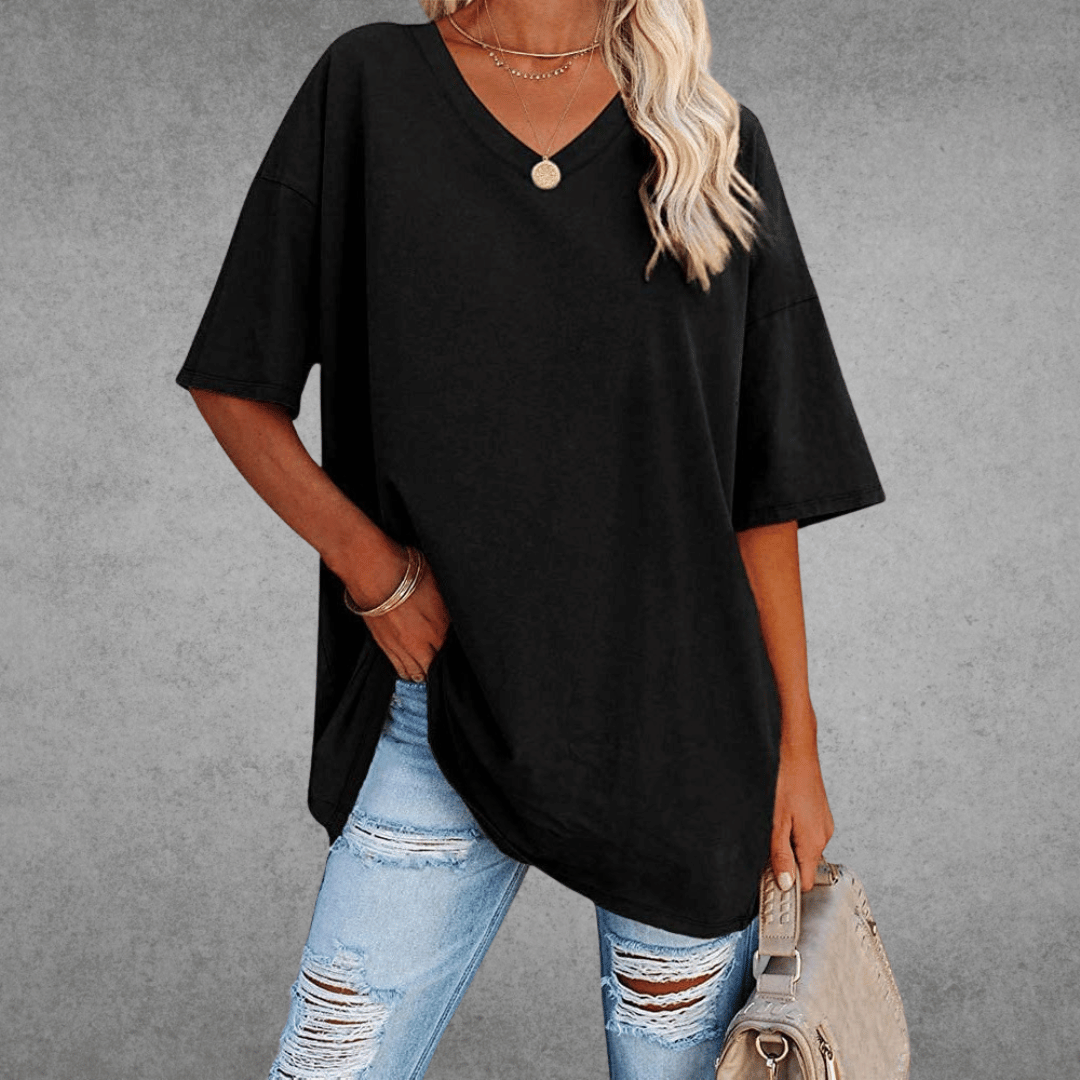 Women's Relaxed V-Neck T-Shirt – Oversized Summer Top