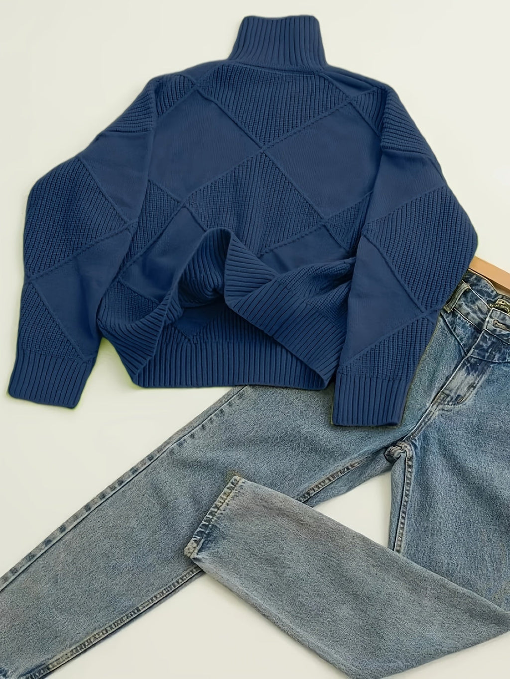 Women's Insulating Knit Turtleneck with Diamond Stitch Detail
