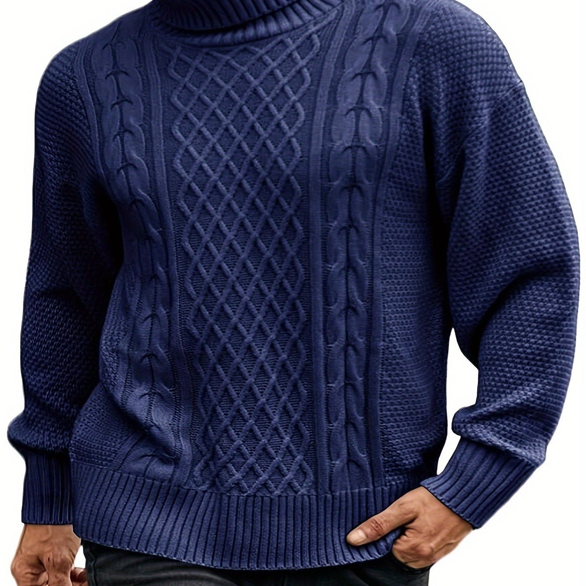 Women's Warm Turtleneck Cable Sweater in 2XL and 3XL - Sea Blue