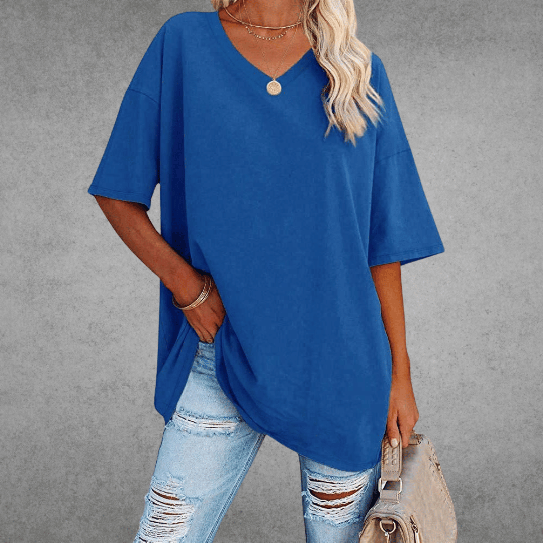 Women's Relaxed V-Neck T-Shirt – Oversized Summer Top