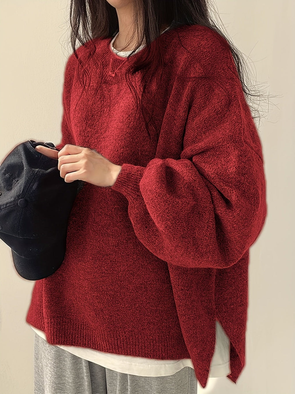 Women's Heavyweight Crew Neck Sweater for Cold Days