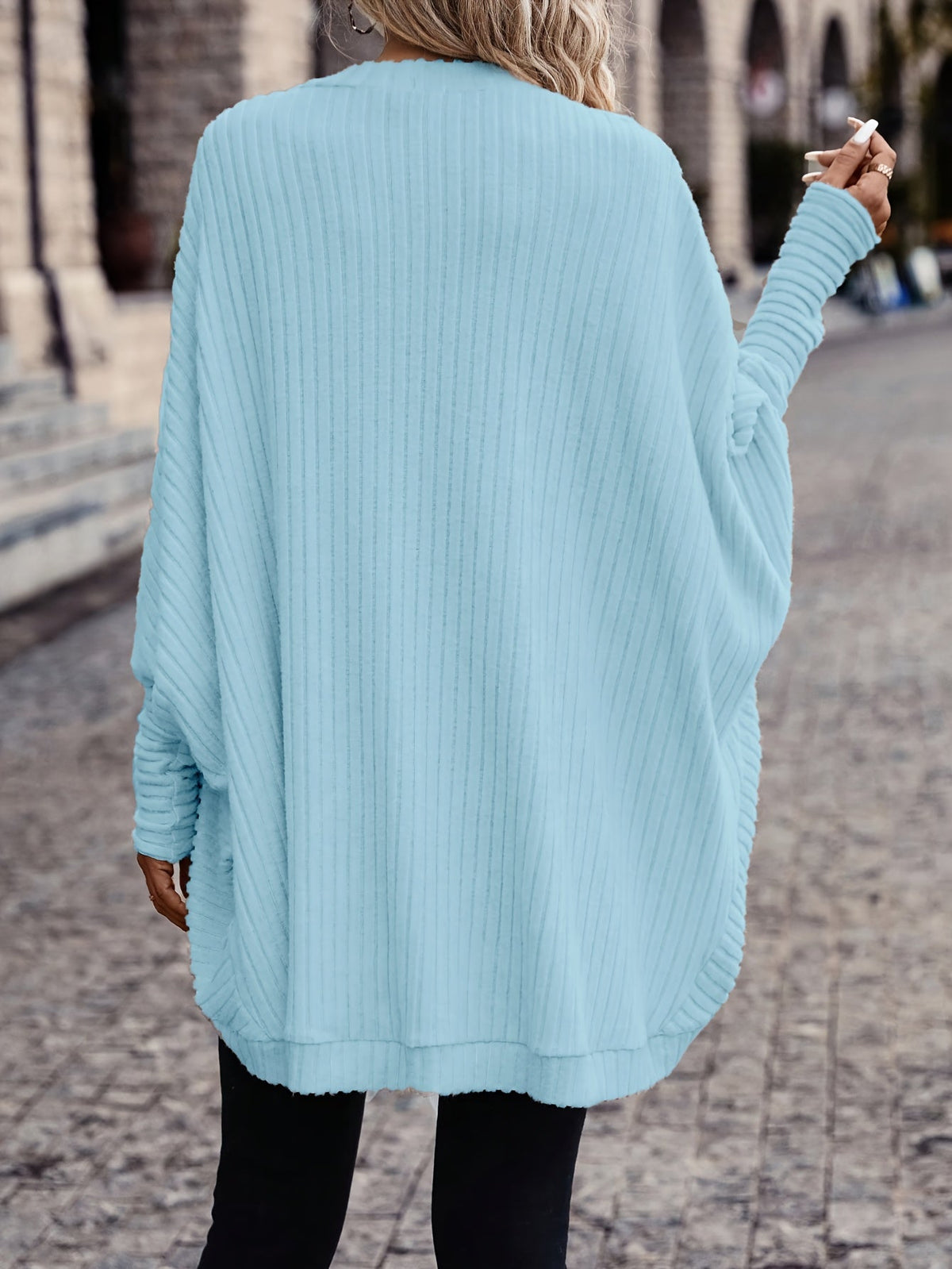 Women's Buttonless Ribbed Drape Cardigan