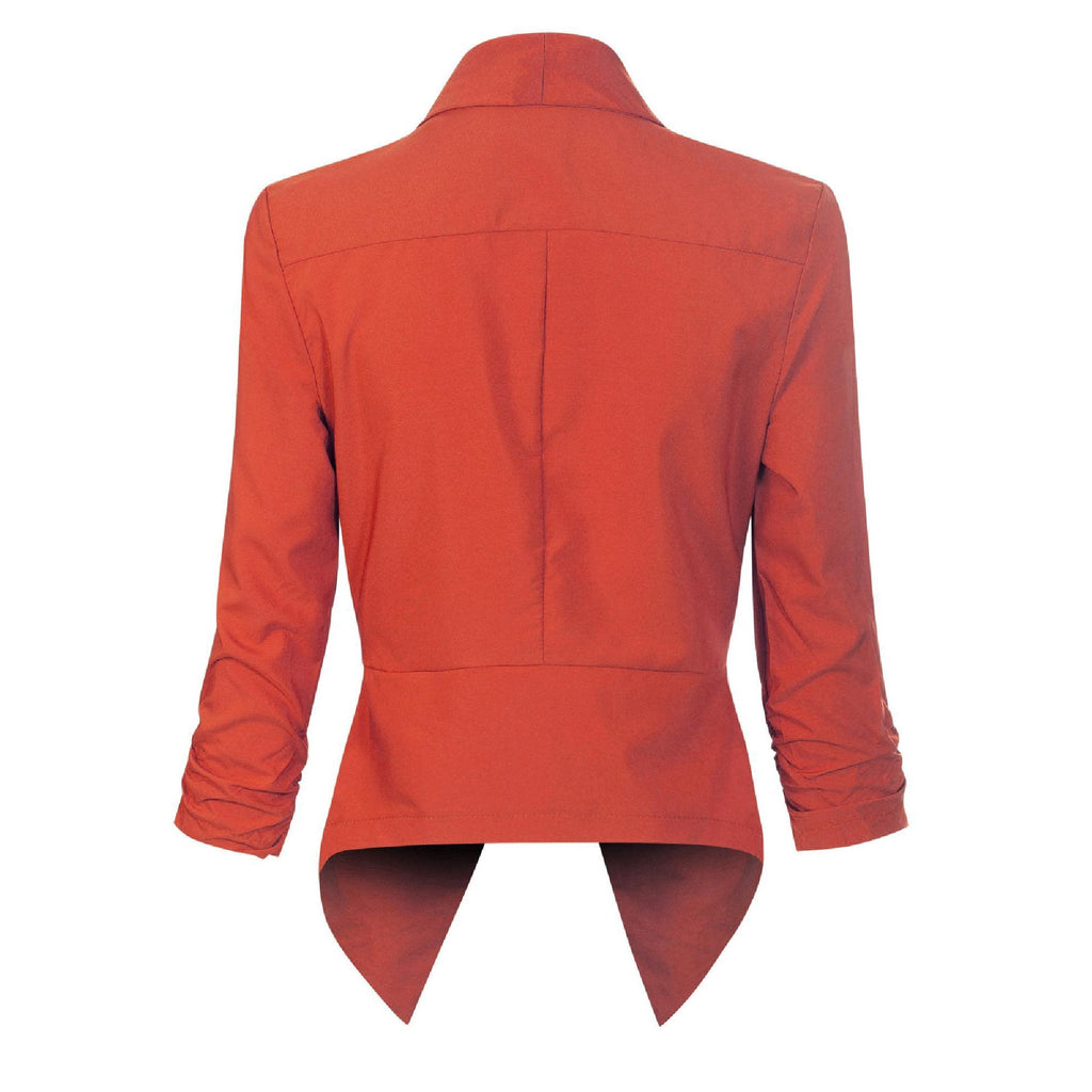 Women's Open-Front Blazer – Ruched-Sleeve Smart Layer