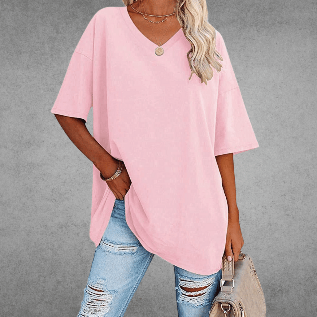 Women's Relaxed V-Neck T-Shirt – Oversized Summer Top