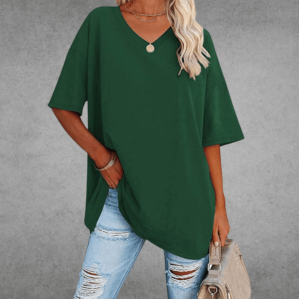Women's Relaxed V-Neck T-Shirt – Oversized Summer Top