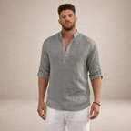 Men's Linen Shirt Open Placket Roll Sleeve Resort Fit