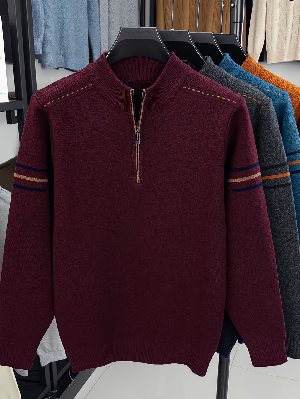 Men's Smart-Casual Knit Pullover with Half-Zip Neckline