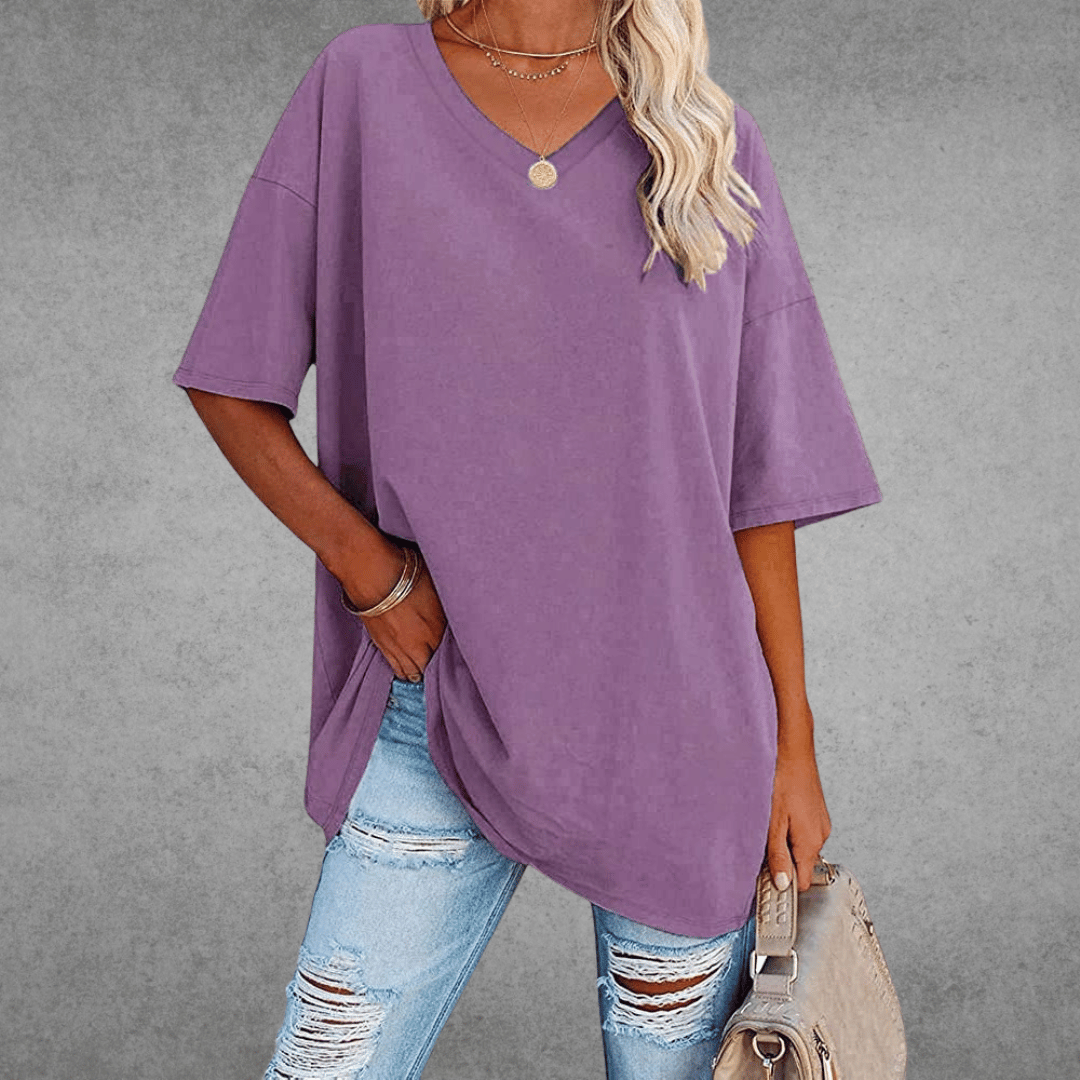 Women's Relaxed V-Neck T-Shirt – Oversized Summer Top