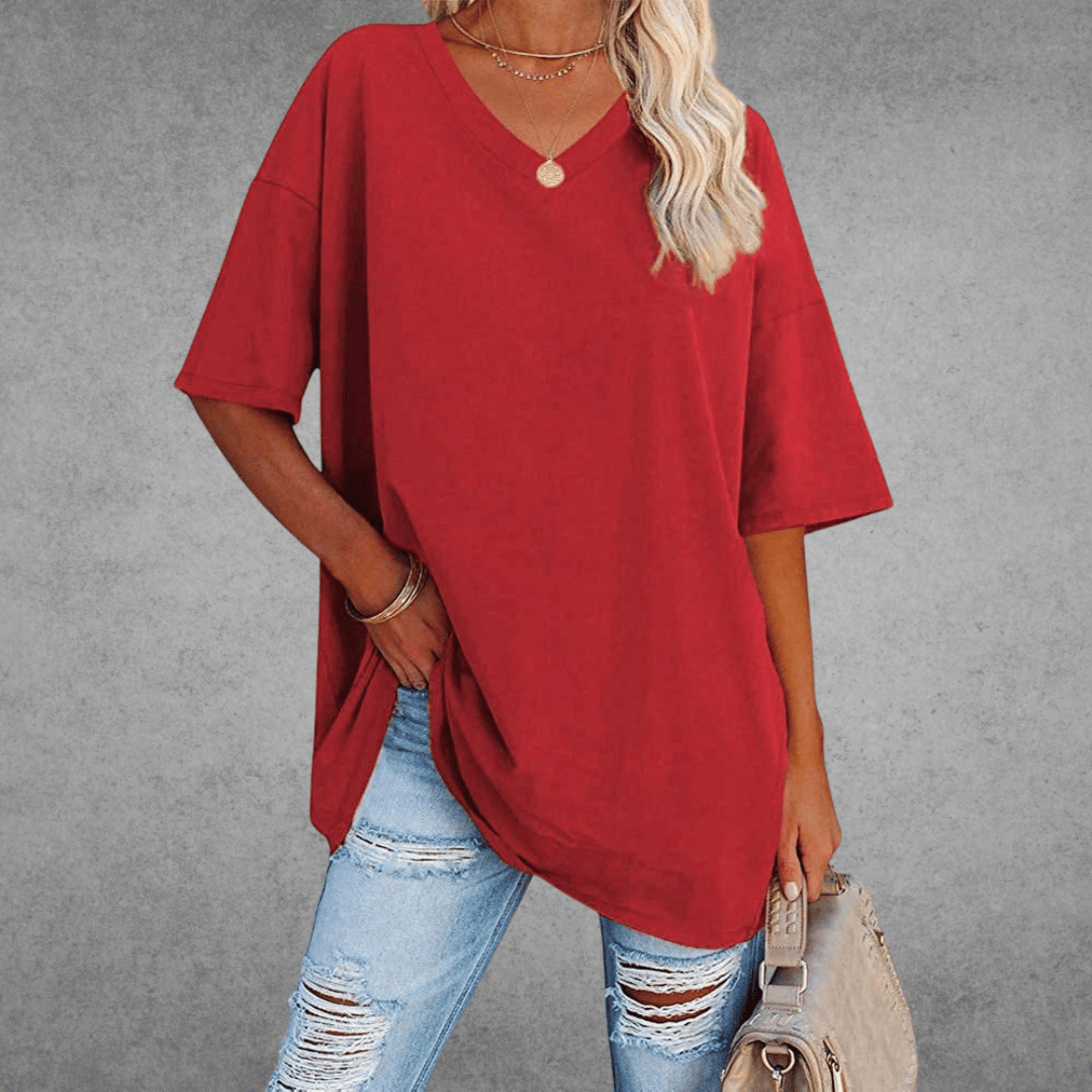 Women's Relaxed V-Neck T-Shirt – Oversized Summer Top