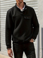 Men's Quilted Pullover Sweater with Buttoned Stand Collar