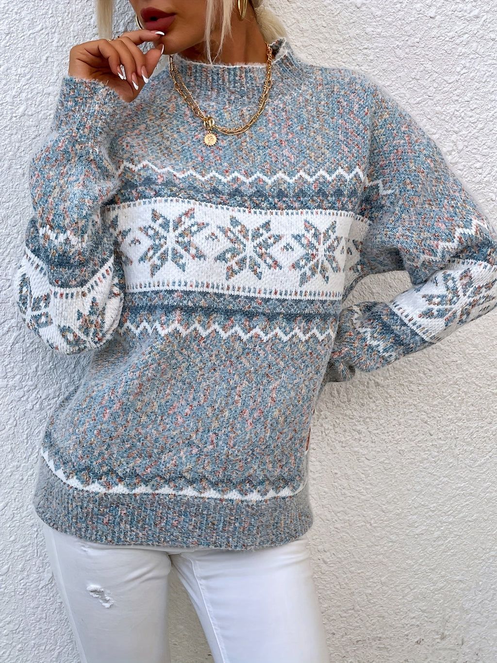 Women's Relaxed Snowflake Motif Winter Sweater