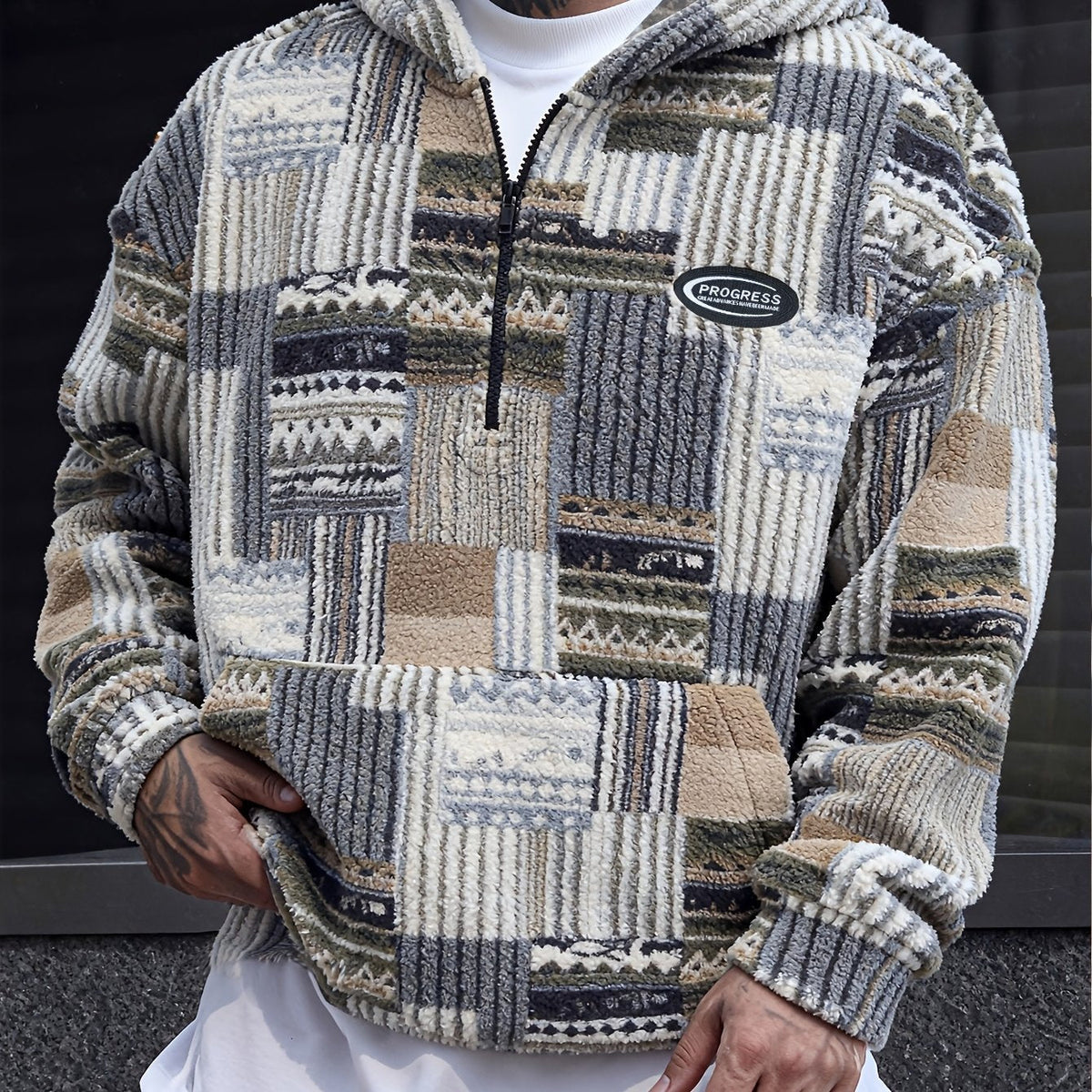 Women's Cozy Pattern Knit Quarter-Zip Pullover - Khaki