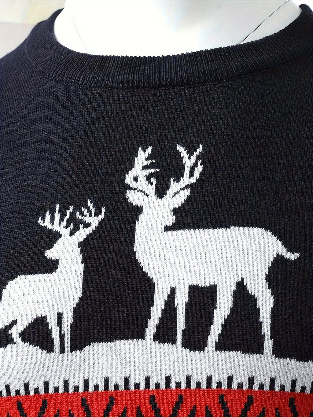 Women's Red Holiday Sweater with Reindeer and Pines