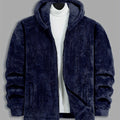 Women's Warm Full-Zip Hooded Jacket with Plush Feel - Navy