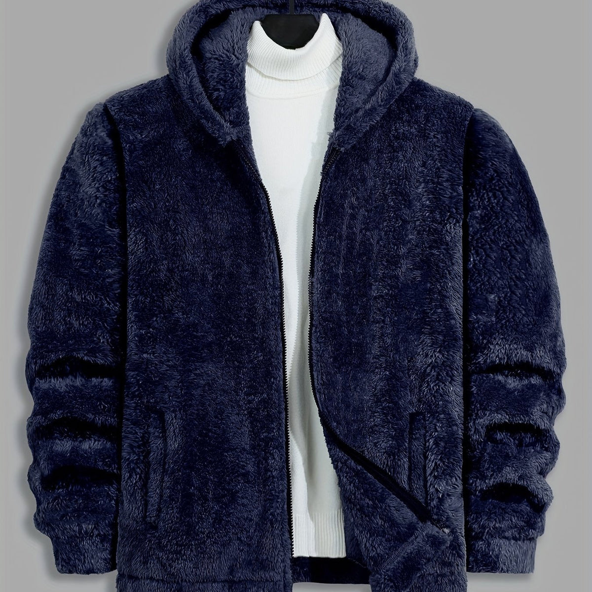 Women's Warm Full-Zip Hooded Jacket with Plush Feel - Navy