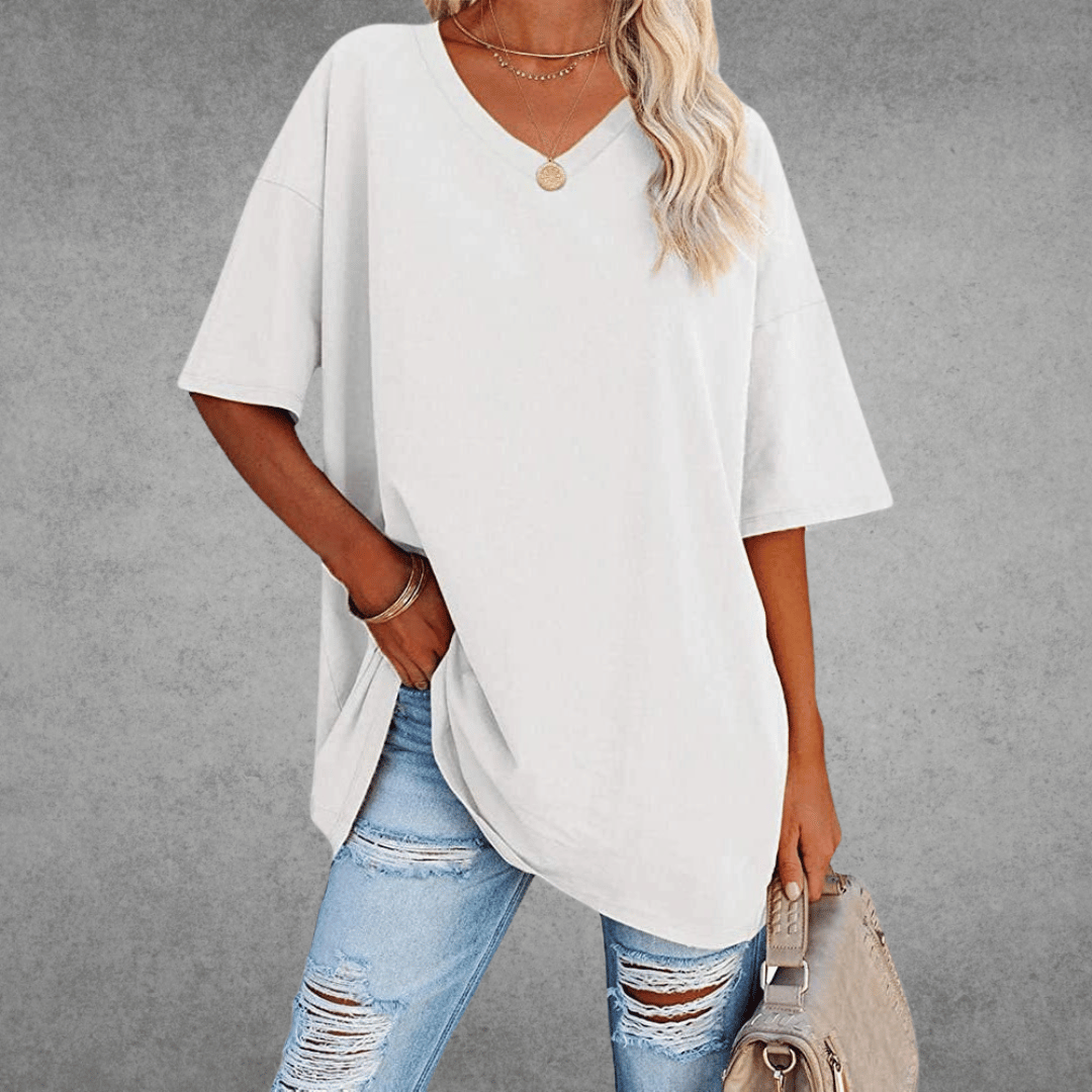 Women's Relaxed V-Neck T-Shirt – Oversized Summer Top