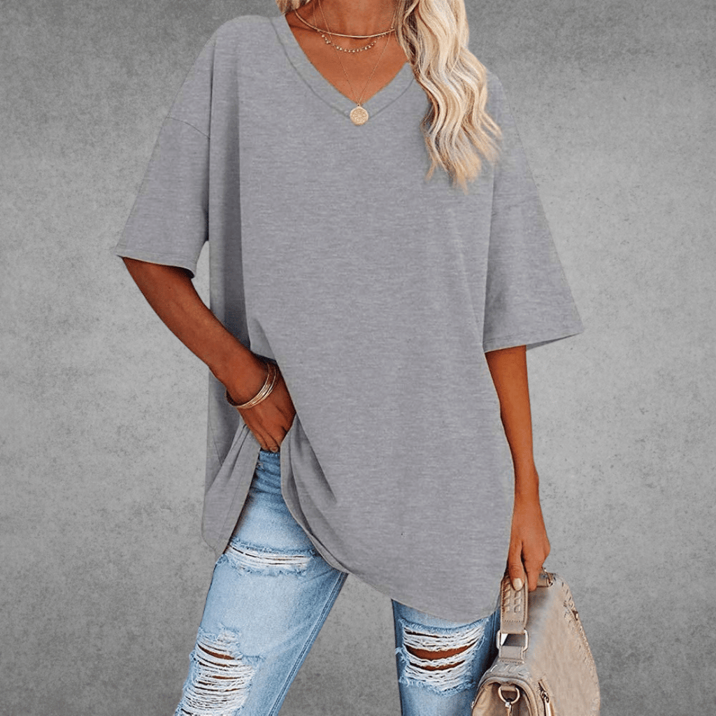 Women's Relaxed V-Neck T-Shirt – Oversized Summer Top