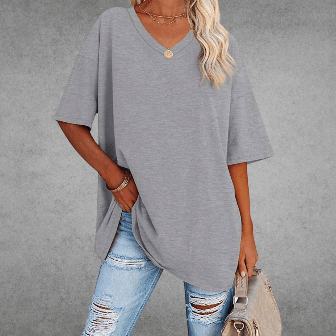 Women's Relaxed V-Neck T-Shirt – Oversized Summer Top