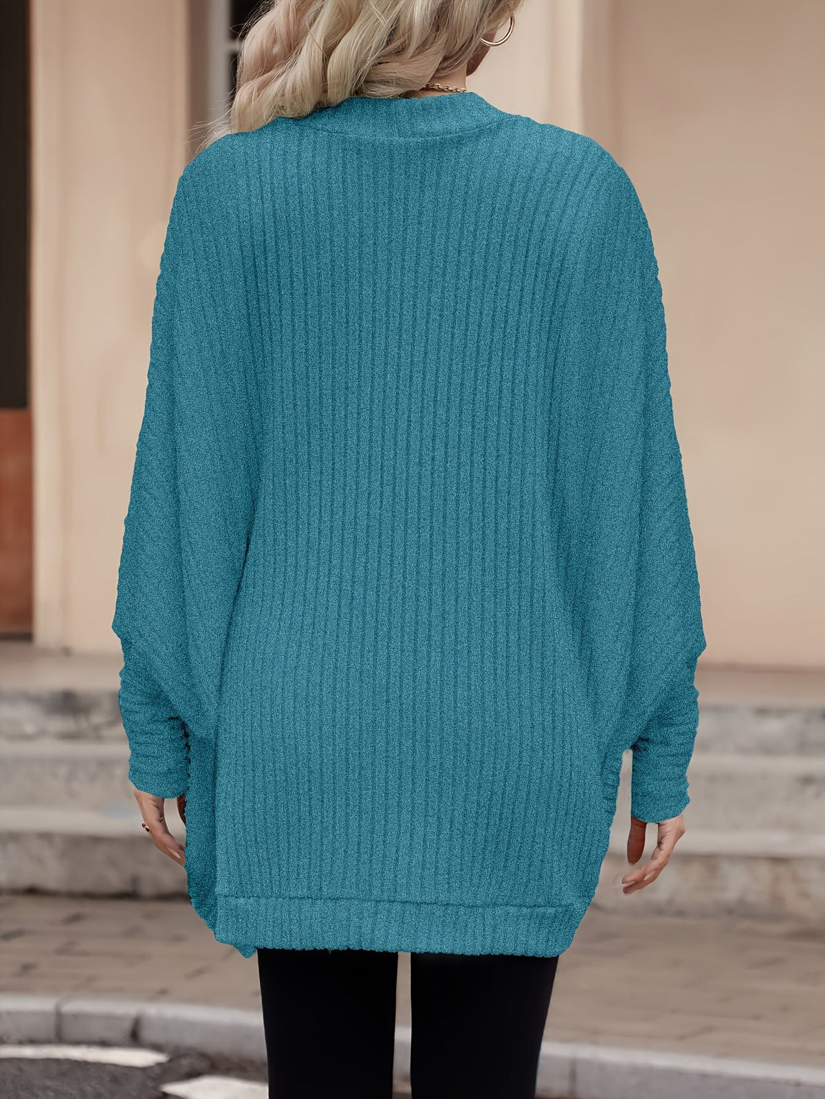 Women's Buttonless Ribbed Drape Cardigan