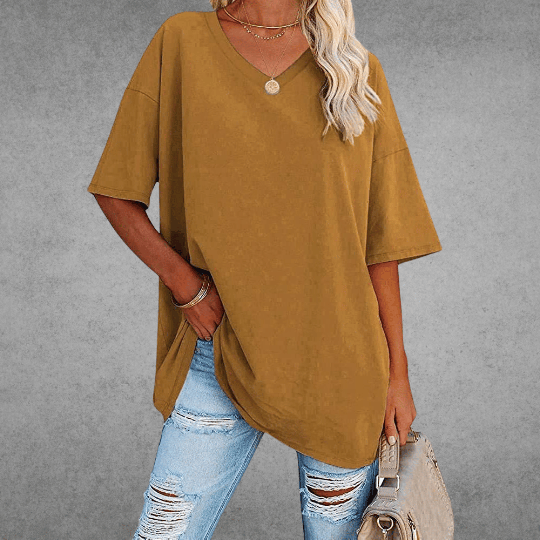 Women's Relaxed V-Neck T-Shirt – Oversized Summer Top
