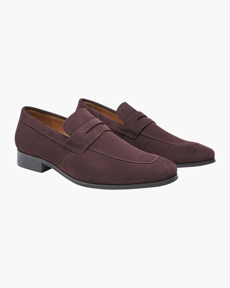 Men's Suede Penny Loafers Sleek Low Profile Dress Shoes
