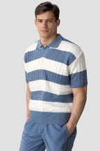 Men's Knitted Stripe Polo Textured Smart Casual Summer Shirt