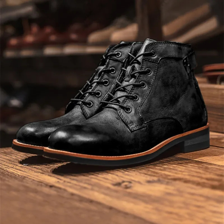 Men's Lace Up Ankle Boots With Leather Look Finish