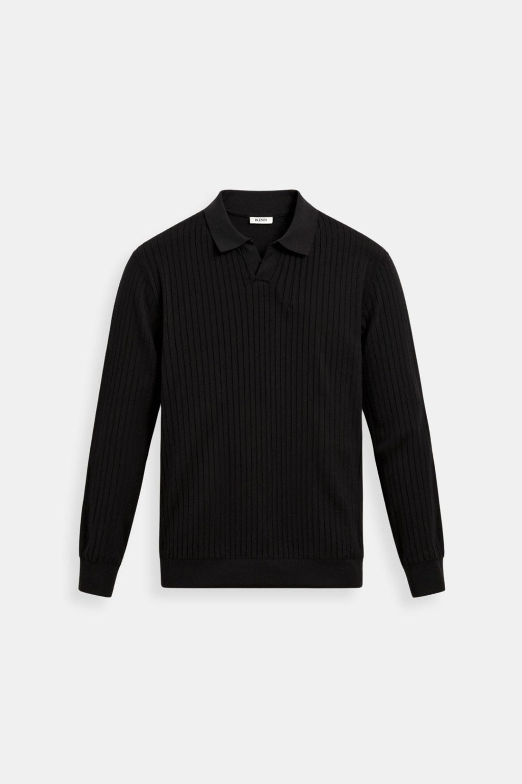 Men's Ribbed Knit Polo Long Sleeve Smart Casual Shirt