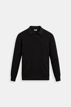 Men's Ribbed Knit Polo Long Sleeve Smart Casual Shirt