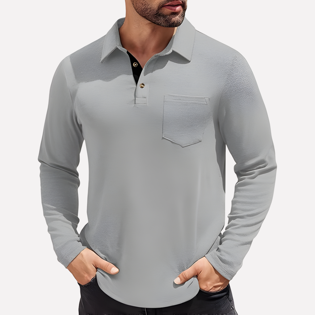 Men's Long Sleeve Polo Shirt Chest Pocket Casual Fit