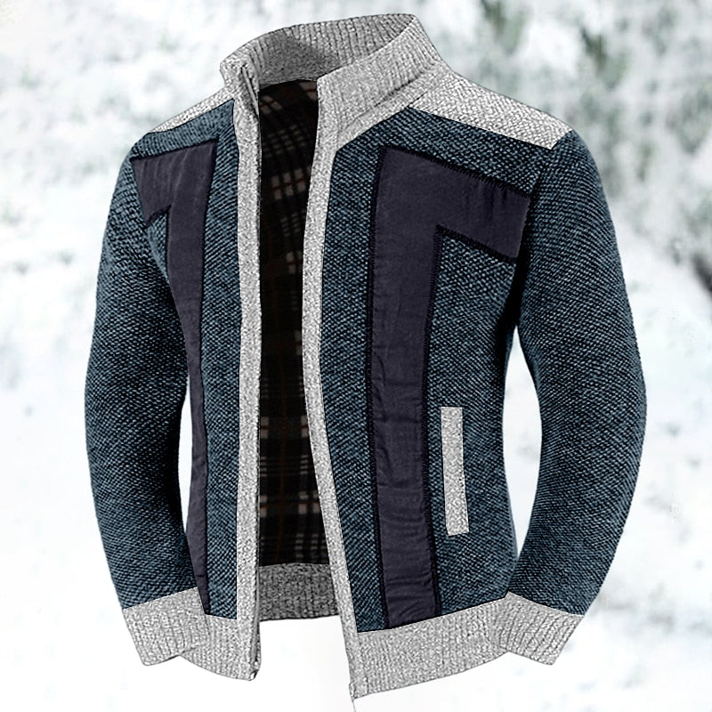 Men's Full Zip Knit Cardigan with Stand Collar