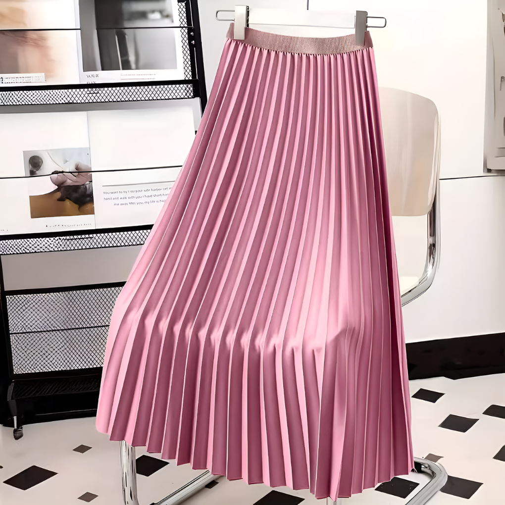 Women's Pleated Midi Skirt High Waist A-Line Style