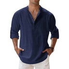 Men's Linen Henley Shirt Relaxed Fit Summer Button Neck