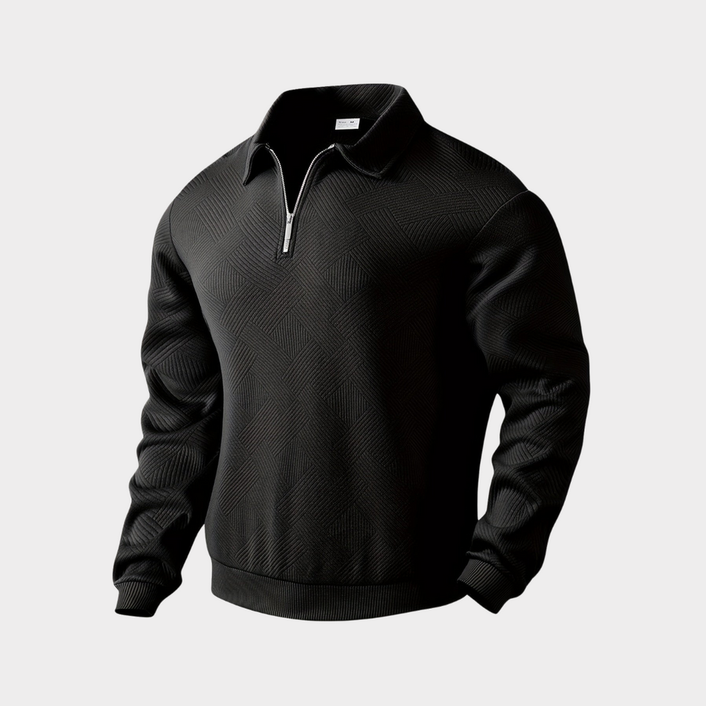 Men's Textured Half Zip Sweatshirt Smart Casual Polo Style